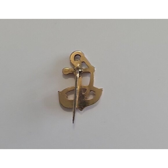 Vintage Ships Anchor Hat Lapel Pin Gold Tone Nautical Braided Rope .75" Tall - Picture 3 of 5